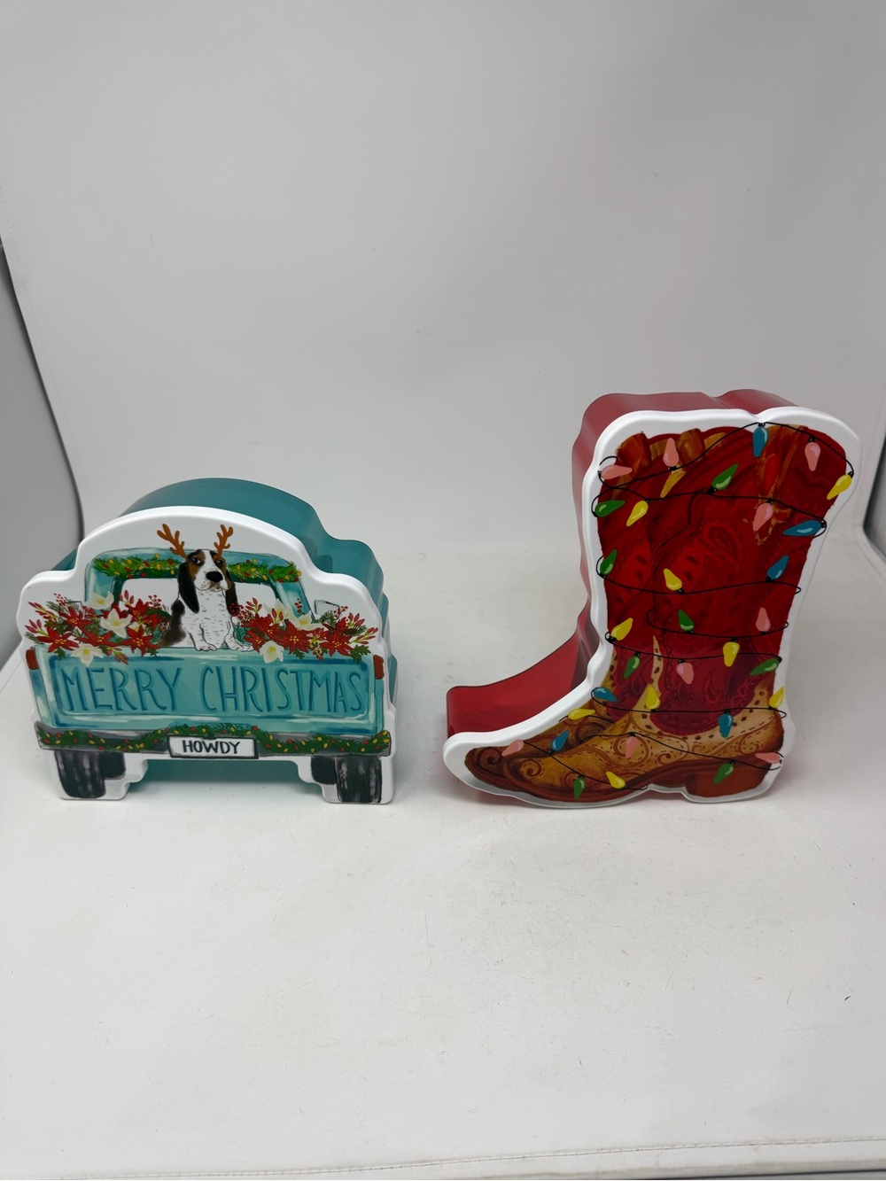 Pioneer Woman Christmas Pickup Truck & Boot Shaped Cookie Storage Container